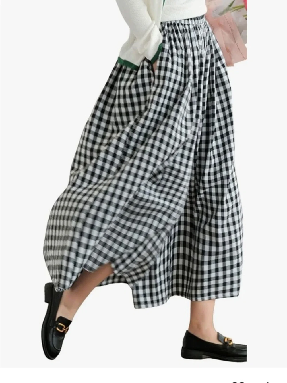 Gingham Wide Leg Pants - Black & White - Picture 1 of 5